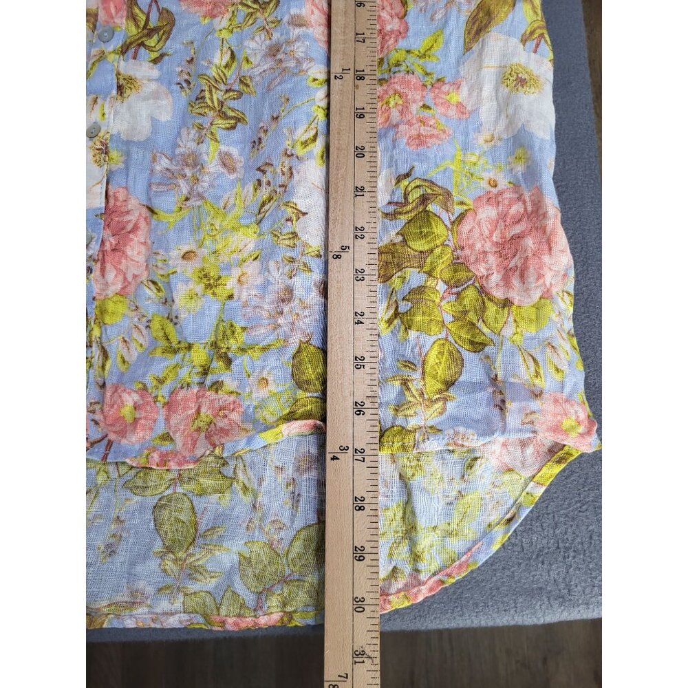 JOIE Women's SZ XL Linen Floral Roll Tab Sleeve Blouse Top Bloomcore Feminine - Picture 8 of 10